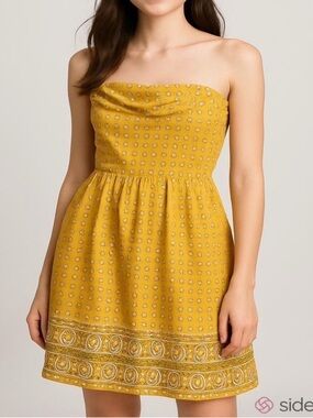 Anthropologie Girls From Savoy Bright Bandana Strapless Dress Size 2 Yellow
